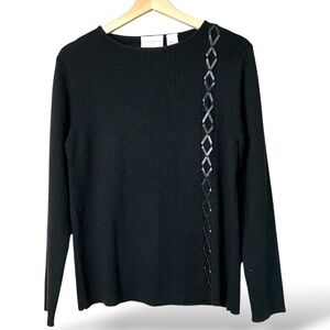 LIZ CLAIBORNE Liz Sport Black Merino Wool Blend Long Sleeve Crew Neck Sweater M